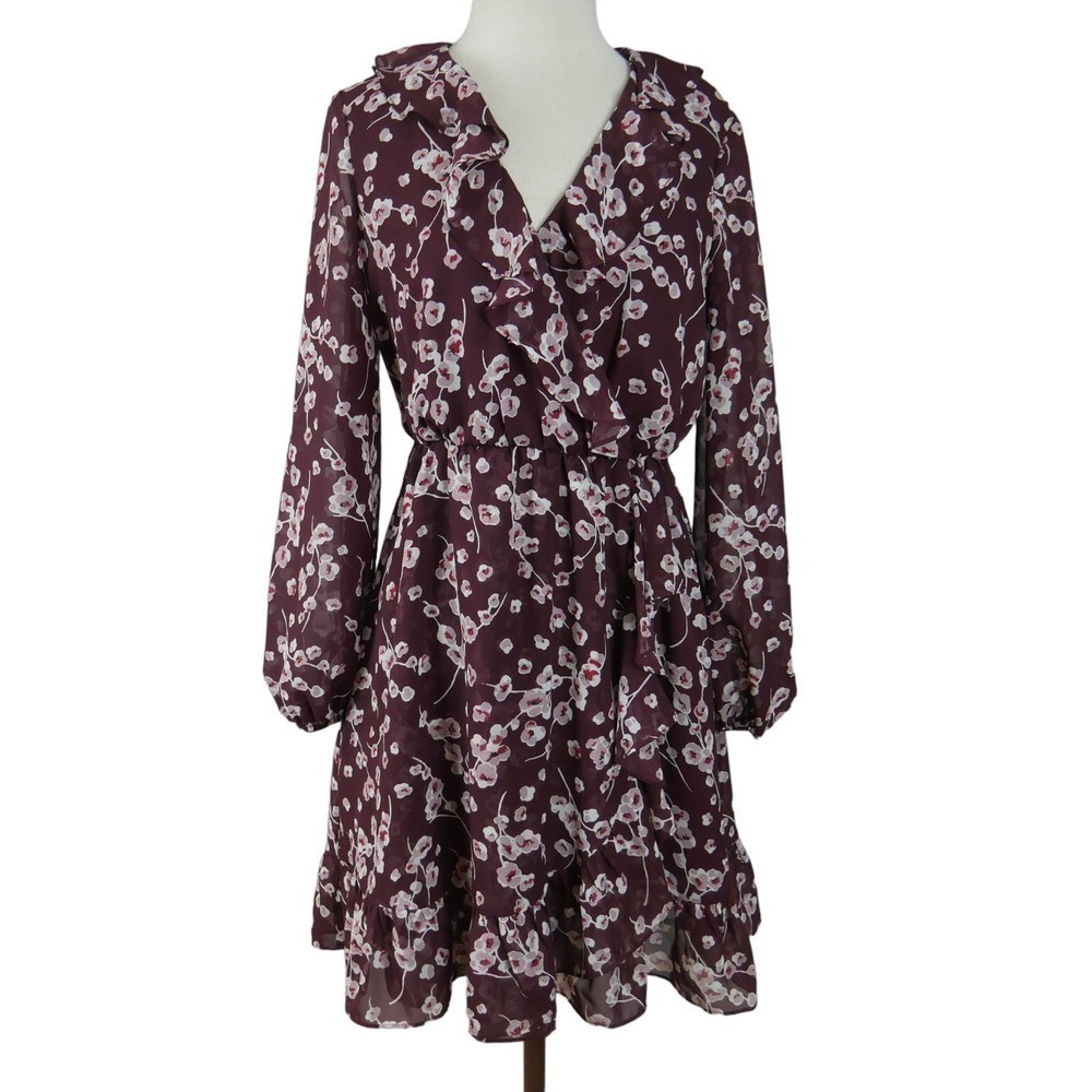 INC International Concepts Purple Floral Ruffle Dress EUC Size 8